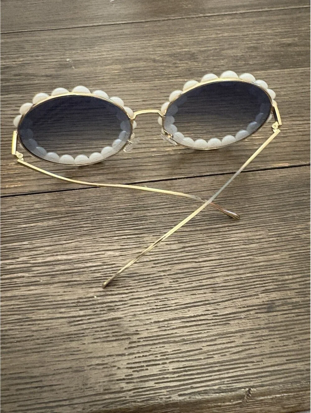 Beautiful Faux Pearl Embellished Sunglasses Two Lense Colors Aqua And Violet
